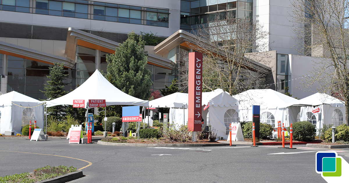 Temporary tents erected outside hospital during COVID